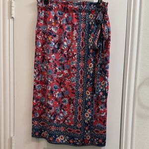 LOFT Pink and Blue Floral Pattern Skirt